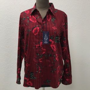 NWT Chaps Floral and Plaid Button Down Size L